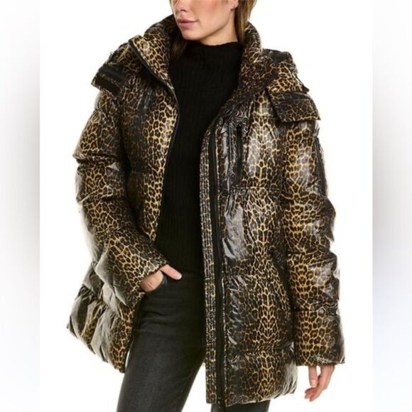 $725 The Kooples Leopard Print Puffer Jacket Coat NWT LARGE - Picture 2 of 11